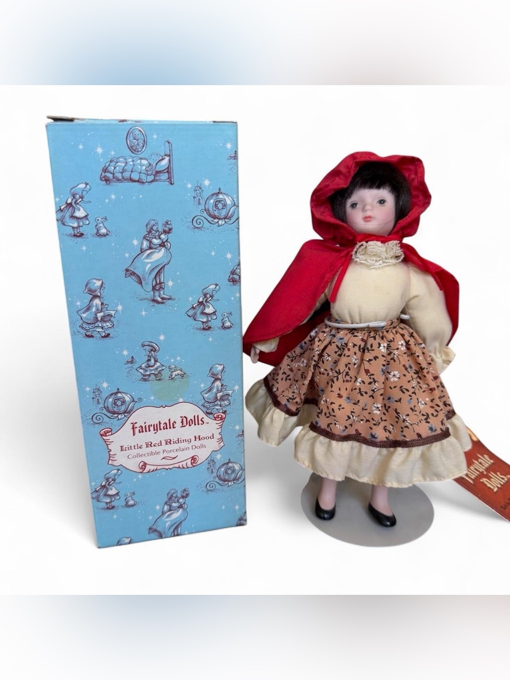 Vintage Russ Berrie Porcelain Doll Red Riding Hood Doll with original box 7.5”